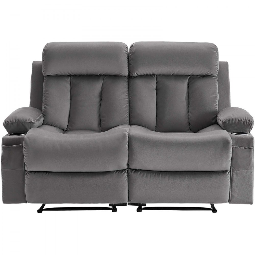 VEVOR Loveseat lenestol, elektrisk lenestol med oppvarming og massasje, myk fløyels elektrisk lenestol med USB-porter, koppholdere og sidevesker, dobbel loveseat-stol til stue, grå