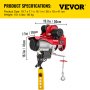 VEVOR Electric Wire Rope Hoist with Trolley, Electric Wire Rope Hoist with Trolley Remote Control Industry 1000KG/2200LBS Capacity