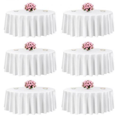 VEVOR hvite runde duker 6-pakning, 120 tommer i diameter, flekk- og rynkebestandige, maskinvaskbare duker, polyesterstoffduker til bryllup, fest, bankett, formelle arrangementer
