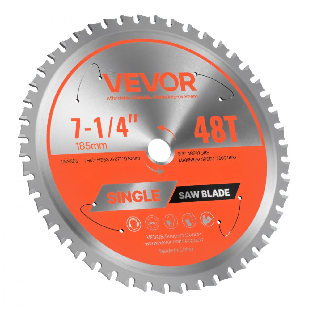 VEVOR Circular Saw Blade, 185 mm Diameter, 48 Sharp Alloy Teeth, 15.875 mm Arbor, Fine Finish, Metal Cutting Blade for Circular Saw, with Noise-Reducing Heat Vents, for Cutting Steel and Aluminum