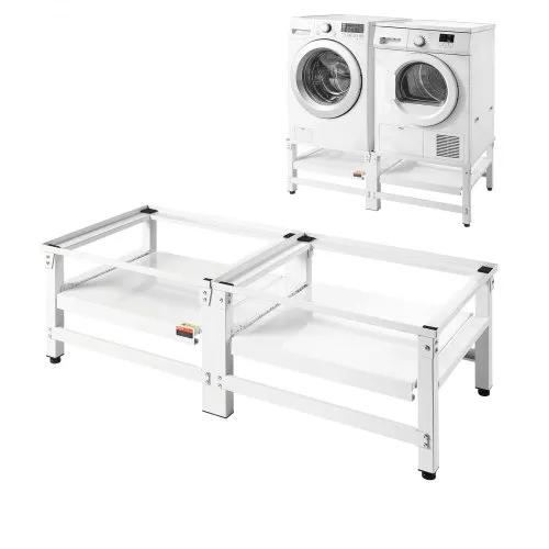 VEVOR Klesvaskstativ, 355 mm høyde, vaskemaskin- og tørketrommelstativer med uttrekkbar skuff, 318 kg vektkapasitet, sklisikre føtter, kraftig stålstativ for vaskemaskin, universal passform, hvit, 2-pakning