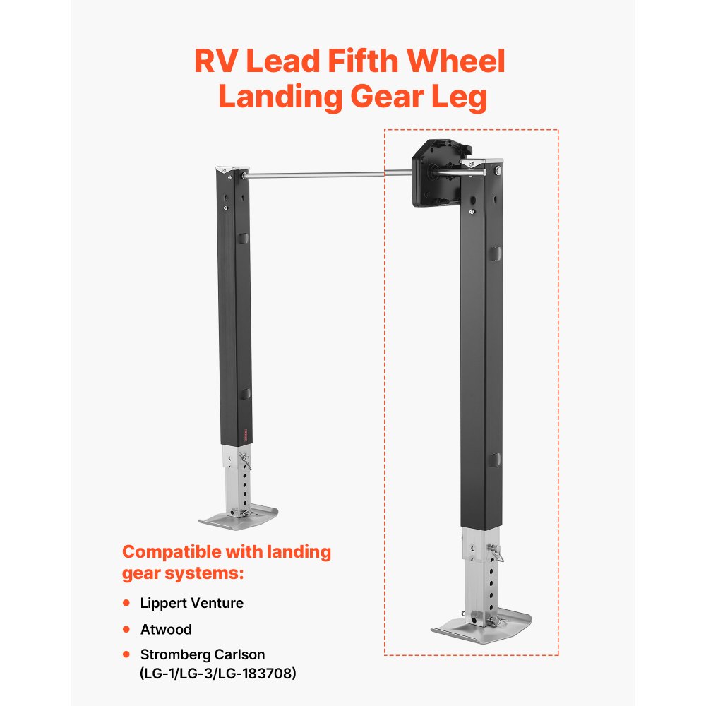 VEVOR RV Lead Femthjulslandingshjulsbein 179013, 825 mm femtehjulslandingshjul universal erstatning kompatibel med Lippert Venture, Atwood, Stromberg Carlson Systems, med pinne og base, svart