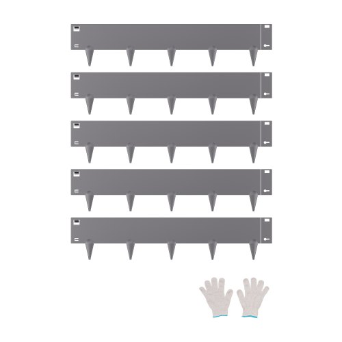 VEVOR stålkantlist, 5-pakninger 91 x 13 cm rustbestandig metallkantlist, bøyelig hagekantlist, kraftig plenkantlist, enkel å installere, blomsterbed gangstideler mørkegrå