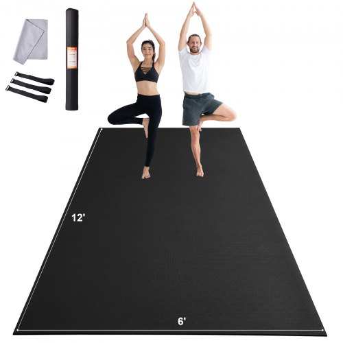 VEVOR Treningsmatte Sklisikker yogamatte Gym Fitness Pilates treningsmatte (3,7x1,8 m)