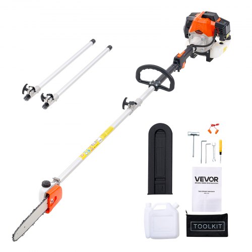 VEVOR Bensindrevet stangsag, 33CC 2-takts bensindrevet stangsag med 20,3 cm skjærestang, batteridrevet tretrimmer med 850 ml drivstofftank, 2,08 til 3,58 m uttrekkbar, kraftig motorsag for trebeskjæring og beskjæring