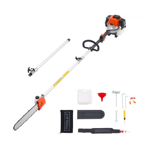VEVOR Bensindrevet stangsag, 52CC 2-takts bensindrevet stangsag med 35,6 cm skjærestang, batteridrevet tretrimmer med 850 ml drivstofftank, 2,2 til 2,94 m uttrekkbar, kraftig motorsag for trebeskjæring og beskjæring