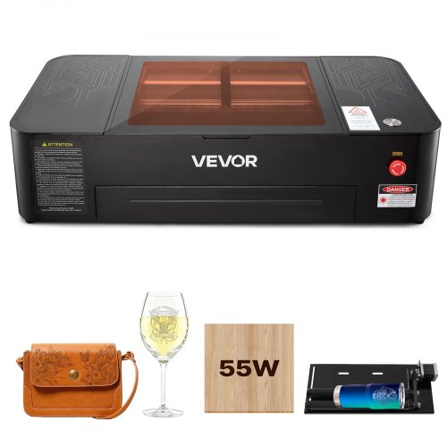 VEVOR 55W CO2-lasergravør, 500 x 300 mm, stasjonær CO2-lasergravør og -skjæremaskin med 5 MP kamera, vannpumpe, roterende akse, kompatibel med LightBurn CorelDRAW RDWorks, for tre, akryl og glass