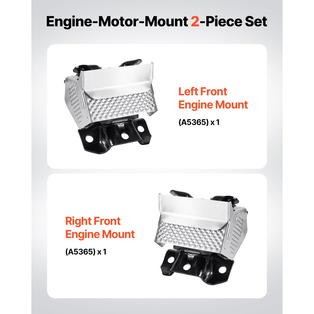 VEVOR Motormonteringssett, sett med 2, kompatibel med 2007–2013 Chevrolet Silverado 1500 5.3L V8, erstatter OE# A5365, A5365, sikker støtte, venstre og høyre foran fester