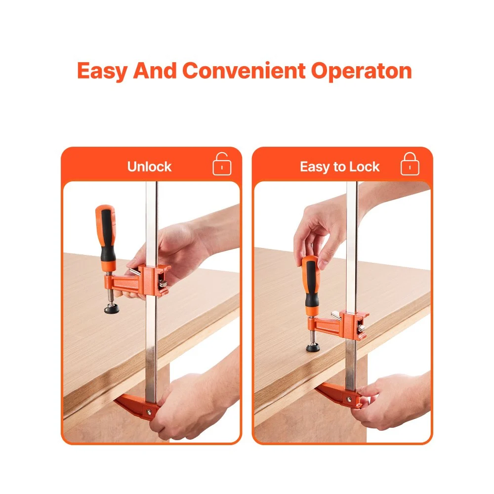 VEVOR Bar Clamps for Woodworking, 2-Pack 61 cm Opening, Lockable F-Clamp with 272 kg Load Limit, 63.5 mm Depth, Cast Iron and Carbon Steel, Easy to Use, Wood Clamps for Woodworking Metal Working