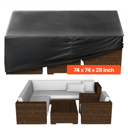 VEVOR trekk til utemøbler, 420D kraftig vanntett trekk til utendørs spisebord og stoler, stort firkantet trekk til utemøbler med luftventil for all slags vær, 188L x 188B x 71H cm, svart