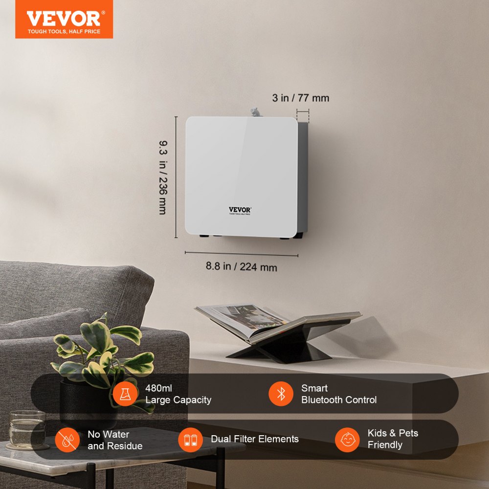 VEVOR Duftluftmaskin for hjemmet 480 ml kaldluftdiffuser 232 kvm vannløs