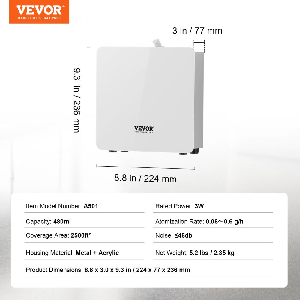 VEVOR Duftluftmaskin for hjemmet 480 ml kaldluftdiffuser 232 kvm vannløs