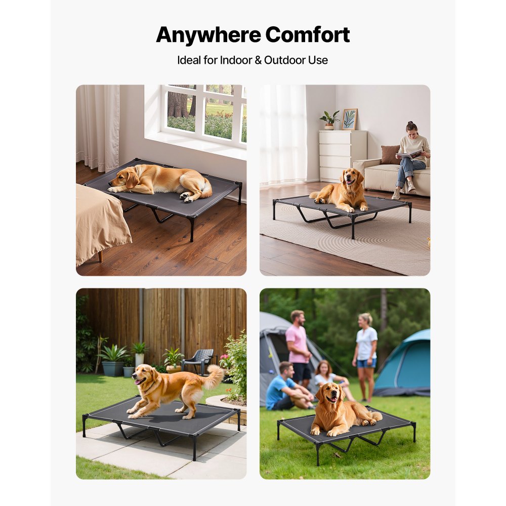 VEVOR forhøyet hundeseng for store hunder, bærbar forhøyet hundeseng med stålramme og pustende teslinnett, forhøyet hengekøyeseng for innendørs og utendørs bruk, XL, grå