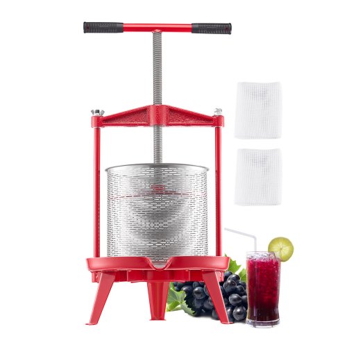 VEVOR 3,69 gal/14 l fruktvinpresse, kurv i rustfritt stål med tverrbjelke og trekantet struktur, manuell juicemaskin, presse for fremstilling av sider, eple, druetinktur med T-håndtak for kjøkkenet/hjemmet
