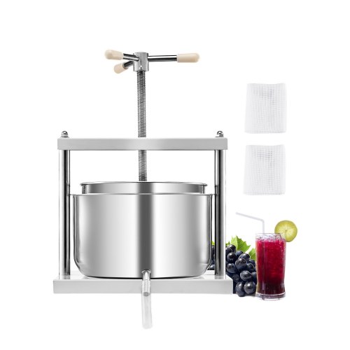 VEVOR 3,17 gal/12 l fruktvinpresse, 2 tønner i rustfritt stål, manuell juicemaskin, sider-eple-druetinktur-honning-olivenoljepresse med trekantet håndtak for utendørs kjøkken