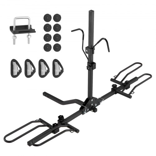 VEVOR sykkelstativ for tilhengerfeste, plattformstil for 2 sykler, sykkelstativ med maks kapasitet på 80 kg, tilhengerfeste for 1,25/2-tommers mottaker, sykkelstativ med tipping og sammenleggbar sykkel med dekk opptil 2,4" brede, for bil, SUV, lastebil, bobil