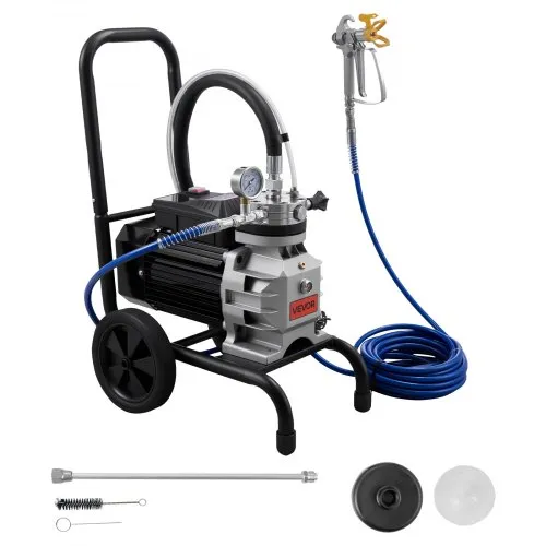 VEVOR membran luftfri malingssprøyte, 1500 W effektiv vognluftfri malingssprøyte, 2800 psi høyt trykk, med forlengelsesstang, rengjøringsnål og børste, for innendørs og utvendig sprøyting i hjemmet