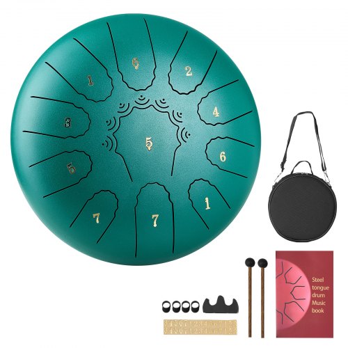VEVOR ståltungetromme, Ø254 mm, 11 toner, C-dur, med noteark og klubber, slagverkinstrument for meditasjon, yoga og musikkundervisning for nybegynnere, grønn