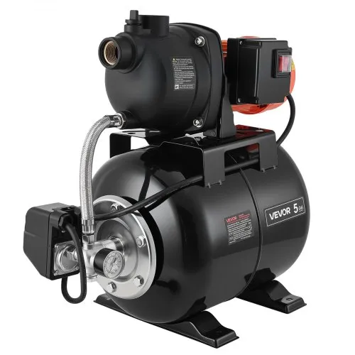 VEVOR 1,1 hk grunnbrønnpumpe med trykktank, 230 V 5000 l/t, vanningsstrålepumpe i plast med 19 l tank, automatisk vannoverføringssystem, 1,4–2,8 bar trykkbryter, for hage og plen