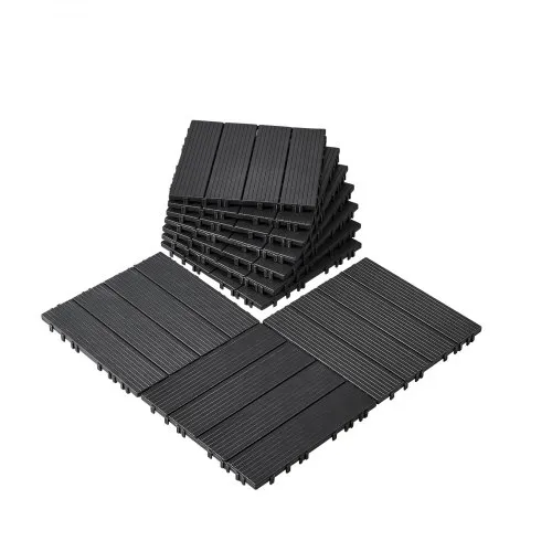 VEVOR Sammenlåsende terrassefliser, 10-pakning, 30 x 30 cm, 9 kvm, plast vanntett utendørs gulvbelegg, allværsbruk, terrassegulv, terrassebelegg, fliser for veranda, bassengkant, balkong, bakgård, mørkegrå