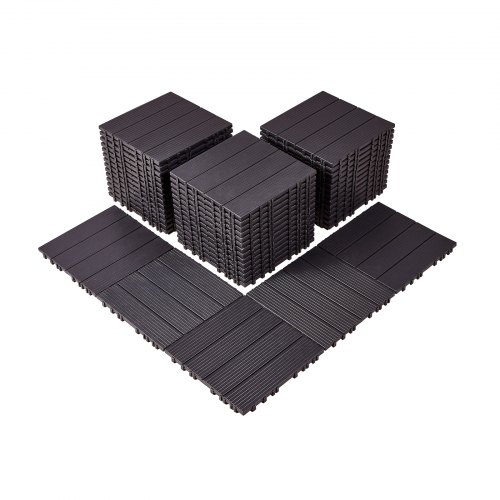 VEVOR Sammenlåsende terrassefliser, 54-pakning, 30,5 x 30,5 cm, 5,4 kvm, plast, vanntett utendørs gulv, allværsbruk, terrassegulv, terrassebelegg, fliser for veranda, bassengkant, balkong, bakgård, mørkebrun
