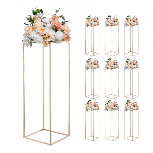 VEVOR Bryllupsblomsterstativ, 10 stk. 31,5-tommers søyleblomsterstativ, blomsterstativer med metalllaminat, rektangulært blomsterdisplaystativ til bryllup, fest, bursdag, hjem, franske gullstativer