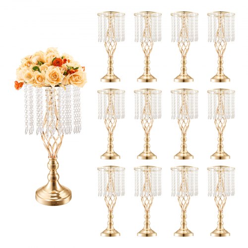 VEVOR 12 stk. 49 cm/19,3 tommer høy krystallblomsterstativ til bryllup, metallvase til bryllupssenter, gullblomsterholdere til blomsterutstilling, til bord, bryllupsmiddag, seremoni, bursdagsarrangementdekor