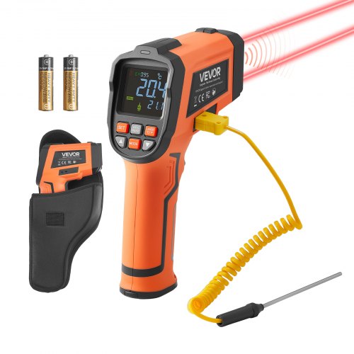 VEVOR infrarødt termometer, -30 ℃ til 1600 ℃ dobbeltmodus IR-termometerpistol med K-type termoelement, dobbel laservarmetemperaturpistol berøringsfri for metallsmelting/motor/industri/matlaging (ikke for mennesker)
