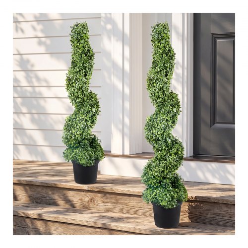 VEVOR kunstige buksbomtrær, 4 fot høye (2 stykker) Faux topiary-plante utendørs, helårsgrønn feaux-plante med utskiftbare blader for dekorativ innendørs/utendørs/hage