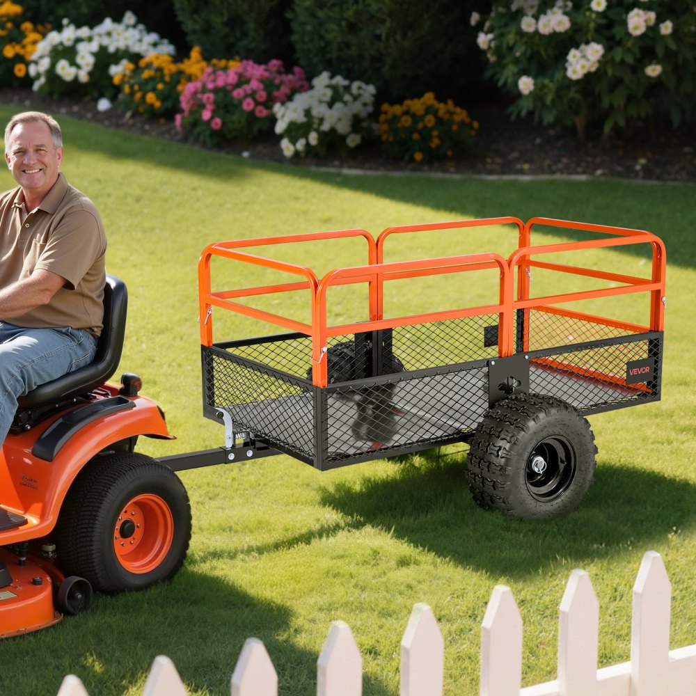 VEVOR Hagetilhenger, 28 kubikkfot og 800 kg, ATV UTV-tilhenger, Tauing bak ståltippvogner, Avtakbart bakpanel, Ekstra kraftig trekkbar hagetilhenger for gressklipper, traktor, hageavfall