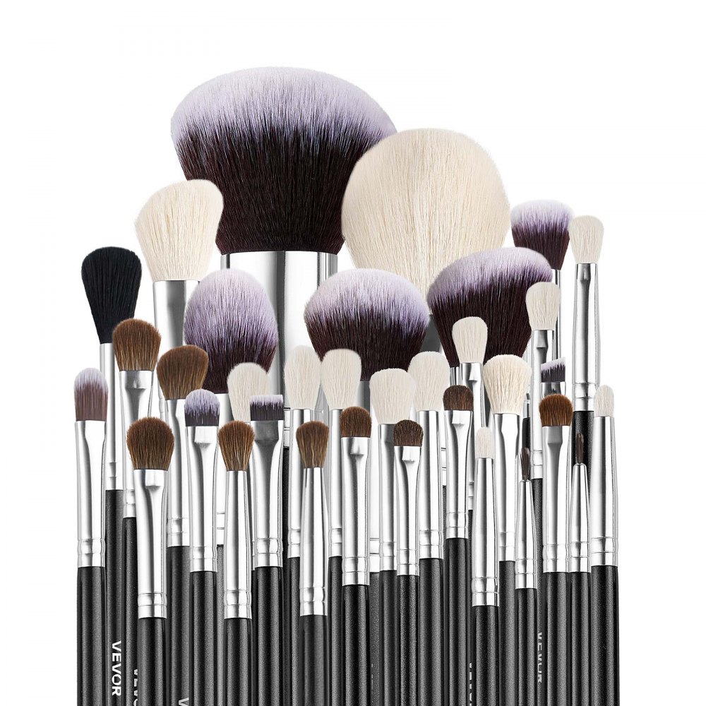 VEVOR 34-Piece Makeup Brush Set, Professional Brushes Kit for Foundation Blending Eyeshadow Concealer Blush - with Soft Bristles, Ergonomic Wood Handle, Travel-Friendly Case Included