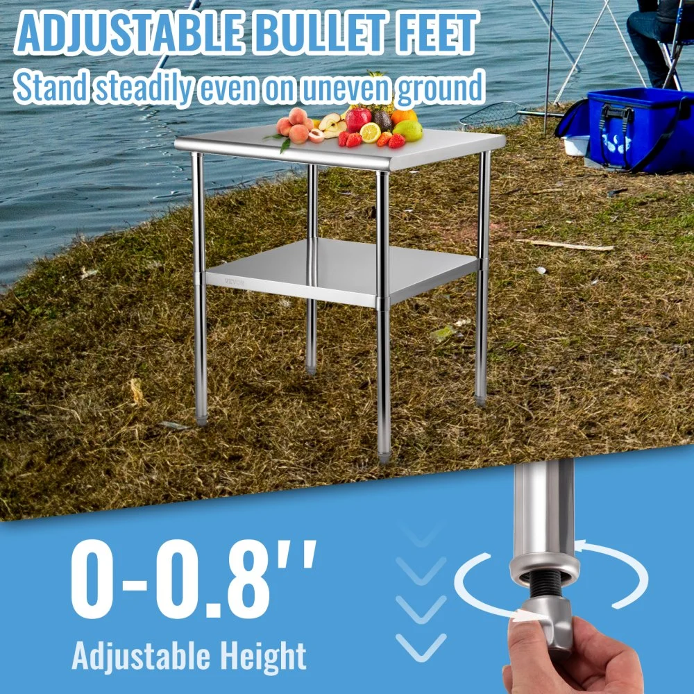 VEVOR forberedelsesbord i rustfritt stål, 30 x 30 x 36 tommer, 800 kg lastekapasitet kraftig metallarbeidsbord med justerbar underhylle og føtter, kommersiell arbeidsstasjon for kjøkken, garasje, restaurant, bakgård