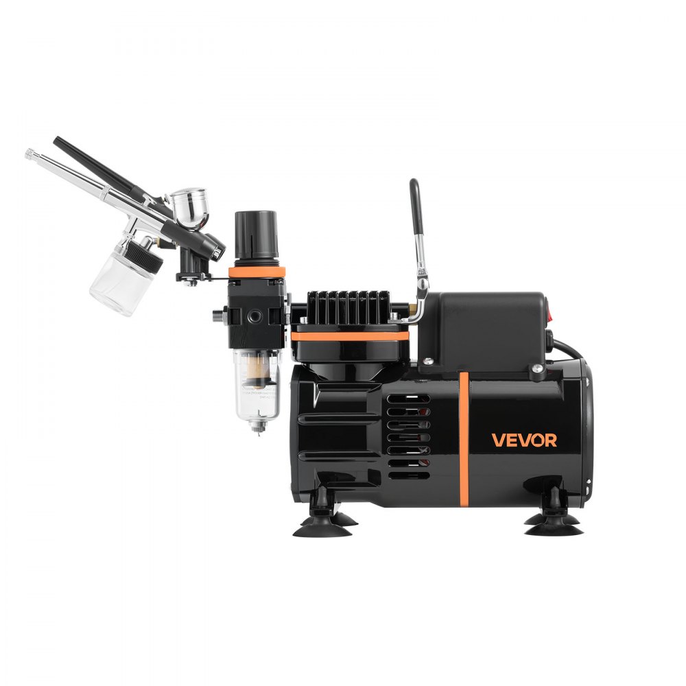 VEVOR Airbrush-sett, 1/6 hk, luftbørstesett med luftkompressor, 3 profesjonelle airbrushes med dobbeltvirkende effekt og 3 dyser, slange, akrylmaling, 2 vifter, lavt støynivå, for kakedekorering, modellmaling, neglekunst