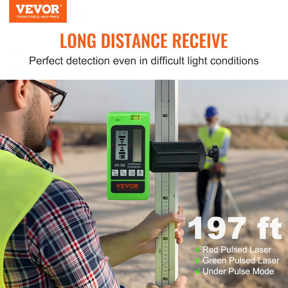 VEVOR lasermottakerdetektor 197 fot rekkevidde grønn laser og rød stråle med klemme