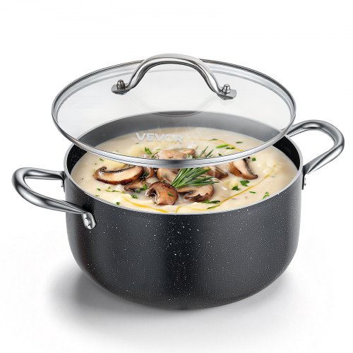 VEVOR Aluminiumsgryte, 5,7 L Keramisk Belagt Gryte med Slippbelegg og Glasslokk, PFOA-fri, PFAS-fri, Kompatibel med Gasskomfyrer, Induksjonstopper, Elektriske Komfyrer, For Supper, Stuinger og Pasta