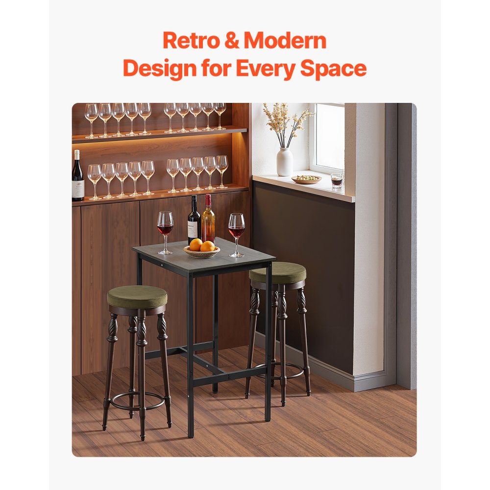 VEVOR Barbord, Solid Metallramme Høyt Pubbord, Lite Kjøkken Spisestue, Cocktail Kaffedisk Barhøyde Skrivebord, Enkel å Montere, 24x24x36 tommer, For Stuefester, Rustikk Brun og Svart