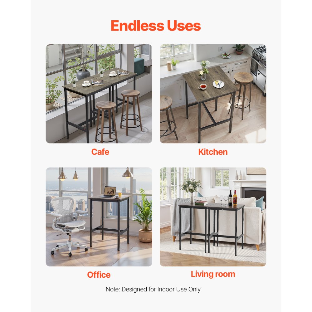 VEVOR Barbord, Solid Metallramme Høyt Pubbord, Lite Kjøkken Spisestue, Cocktail Kaffedisk Barhøyde Skrivebord, Enkel å Montere, 24x24x36 tommer, For Stuefester, Rustikk Brun og Svart