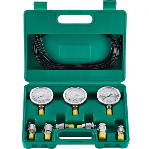 VEVOR hydraulisk trykktestsett, 250/400/600 bar, 3 målere, 6 testkoblinger, 3 testslanger, hydraulisk testmålersett for gravemaskin med bærbar bæreveske for gravemaskin, traktorer, anleggsmaskiner