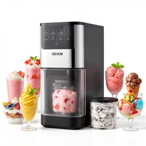 VEVOR iskremmaskin, 7-i-1 frossen godbitmaskin for gelato, sorbet, milkshake, frossen yoghurt og lett iskrem, hjemmelaget iskremmaskin med ett-trykks blande-i + respin for glatt, kremet tekstur