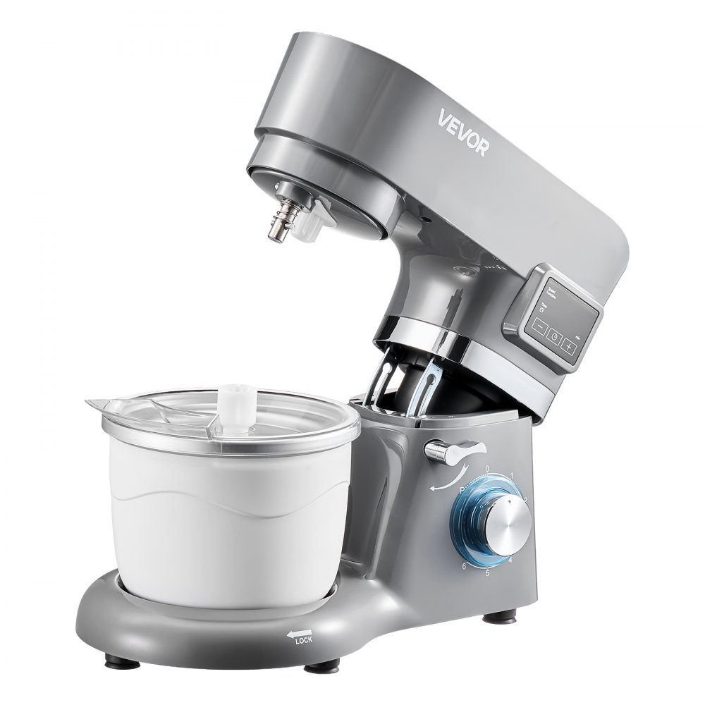 VEVOR iskremmaskin, 1,7 l kapasitet, elektrisk kjøkkenmaskin med 6 hastigheter, med digitalt LED-display og timer, blandepade, eltekrok, sprutbeskyttelse, for hjemmelaget frossen yoghurt, fruktsorbet og gelato, grå