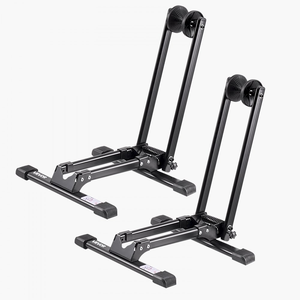 VEVOR sykkelstativ 2-pakning, passer til terreng- og landeveissykler med 508 til 736,6 mm diameter, rustbestandig sykkelstativ i legeringsstål, sammenleggbart sykkelstativ for inngang, garasje, parkering og oppbevaring av sykler, svart