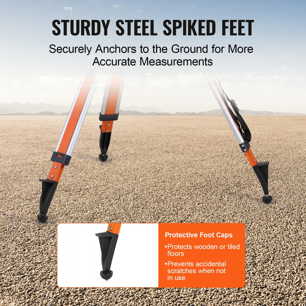 VEVOR Laser Level Tripod Stand, 5/8"-11 Thread Mount, 45.07-114.37 inch Height Adjustment Heavy Duty Survey Tripod, with Level Bubble & Diffusion Limiter , Liftable Non-Skid Feet for Construction