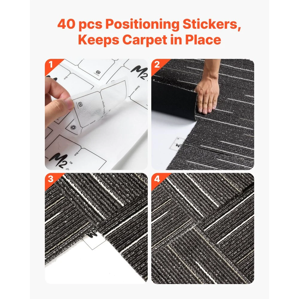 VEVOR Teppefliser Gjenbrukbare 610x610 mm, 24 stk. Modulært teppe firkantet teppe, kommersielt gulvteppe mykt polstret for sømløst trekk 8,9㎡, enkel gjør-det-selv-utskifting for stue soverom kontor innendørs, grå