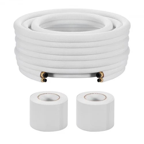 VEVOR 15,2 m mini-splittledningssett, 6,4 og 9,5 mm ytterdiameter AC-kobberrør, 3/8 hvit PE fortykket isolert spole med utvidede muttere, stroppebånd, for mini-splitt klimaanlegg, HVAC eller varmepumpesystem