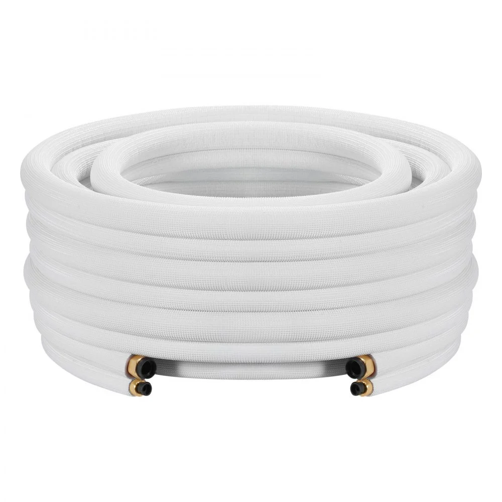 VEVOR 15,2 m mini-splittledningssett, 6,4 og 9,5 mm ytterdiameter AC-kobberrør, 3/8 hvit PE fortykket isolert spole med utvidede muttere, stroppebånd, for mini-splitt klimaanlegg, HVAC eller varmepumpesystem