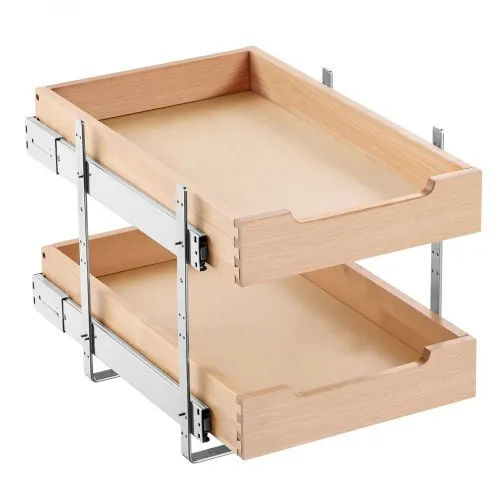 VEVOR 2-etasjes uttrekkbar skaporganisator, 14"B x 21"D skapskuff, myklukkende uttrekkbar hylle, kraftig skyveskuff i tre, justerbar underskaporganisering for kjøkken, spiskammers og bad
