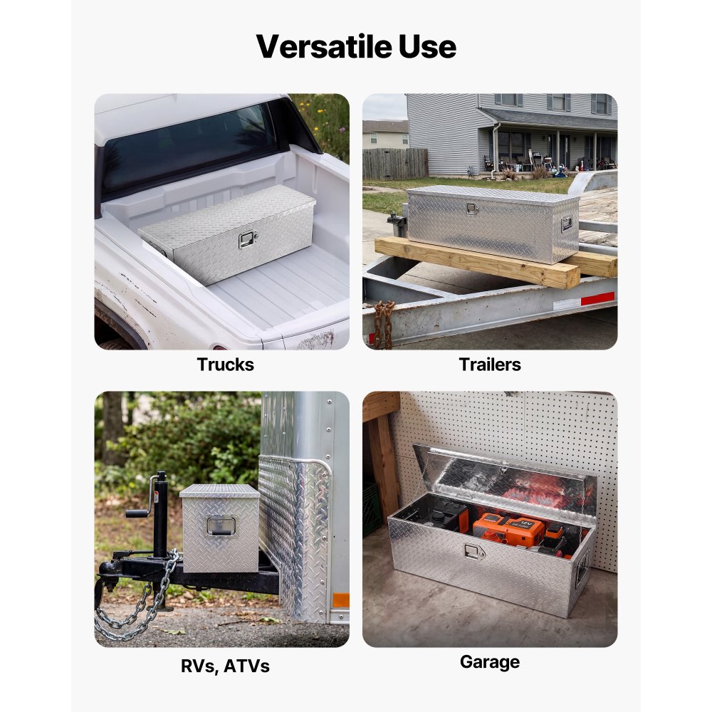 VEVOR Heavy Duty verktøykasse for lastebilseng i aluminium, verktøykasse med diamantplater med sidehåndtak og låsetøkler, verktøykasse for oppbevaring for henting, lastebilseng, bobil, tilhenger, 30"x13"x9,6", sølv