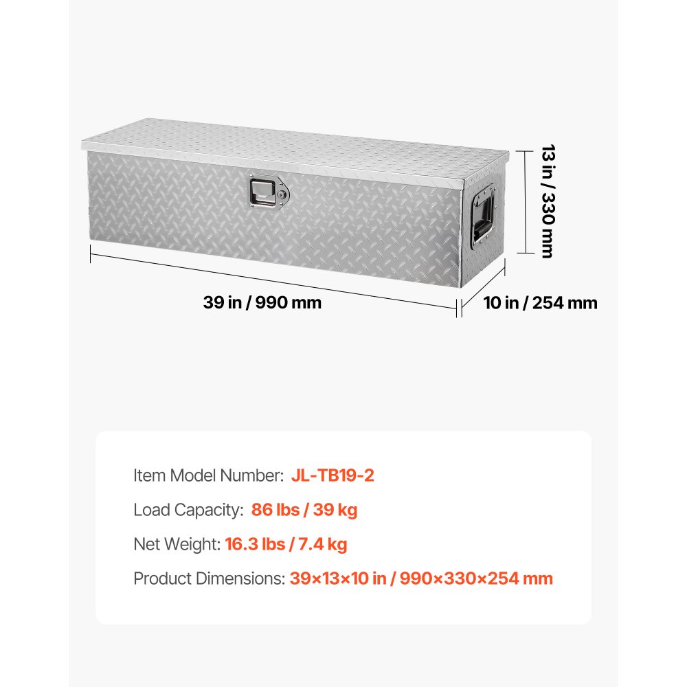 VEVOR 990 x 330 x 254 mm verktøykasse for lastebillasteplass, låsbar 83 l lastebilboks verktøykasse oppbevaringsboks, 39 kg lastekapasitet verktøykasseorganisator for bobil, bil osv.