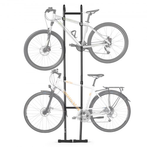 VEVOR Sykkelstativ for 2 sykler, Frittstående vertikalt sykkelstativ, med høydejusterbare kroker, Kraftig sykkelstativ i karbonstål, Ideelt for garasje, leilighet, hjem, svart