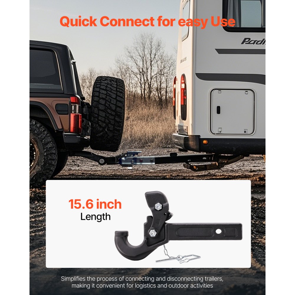 VEVOR Pintle Crok, 9000 kg slepekapasitet, Pintle Hitch Receiver for 2-tommers Hitch Crok Military Receiver, passer til 2,5 til 3-tommers Lunette Ring, 15,6-tommers lengde, svart pulverlakkering, for diverse tilhengere